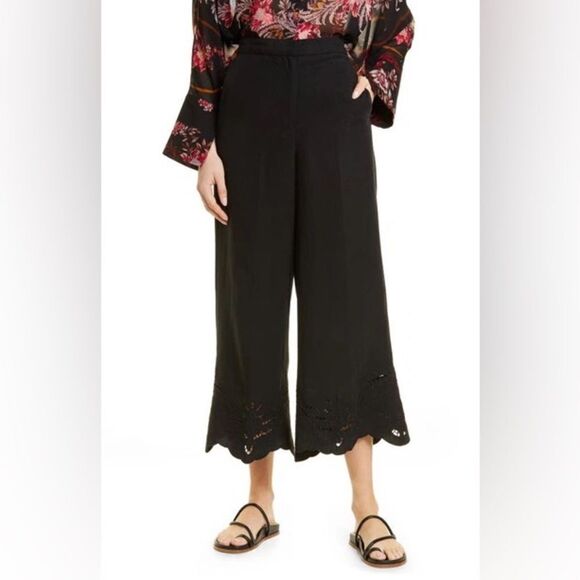 NWT Kobi Halperin High Rise Wide Leg Embroidered Marina Black Pants - XS - Picture 1 of 10